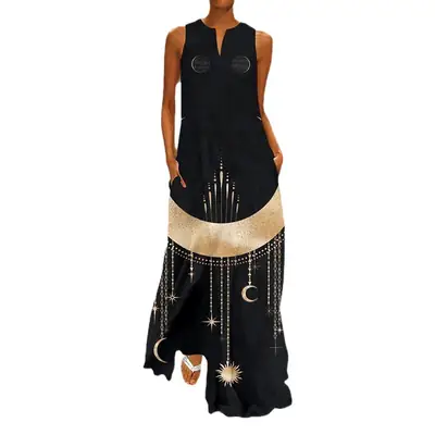 2026 V-Neck Printed Long Skirt Dress for Women
