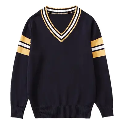 Black V-Neck Knit Sweater for Boys Girls Long Sleeve