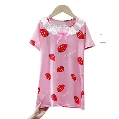 Girls Nightgown Sweet Cartoon Short Sleeve Skirt Medium Large
