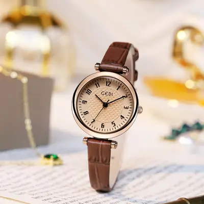 Gold Watch for Women Retro Quartz Waterproof Bamboo Belt