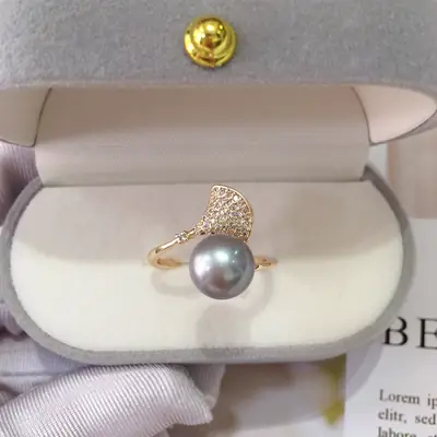 Natural Pearl Ring with Zircon Micro-Inlay