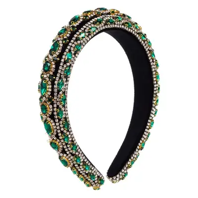 Black Rhinestone Crossbody Hairband with Gold Plated Design