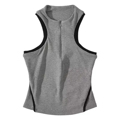 Women's Grey Color-blocked Sleeveless Vest 2023
