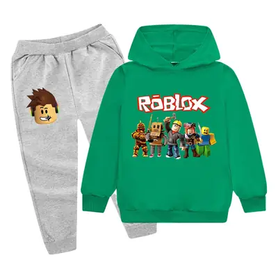 Roblox Kids Hoodie Pants Set Green Black Cartoon Print