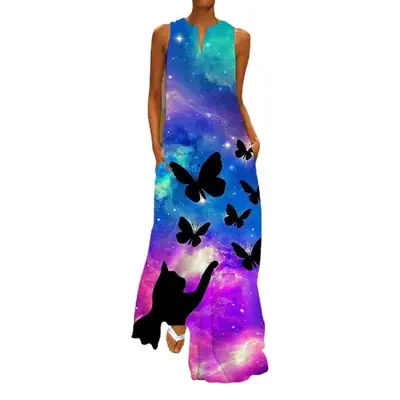 2024 V-Neck Printed Long Skirt Dress for Women