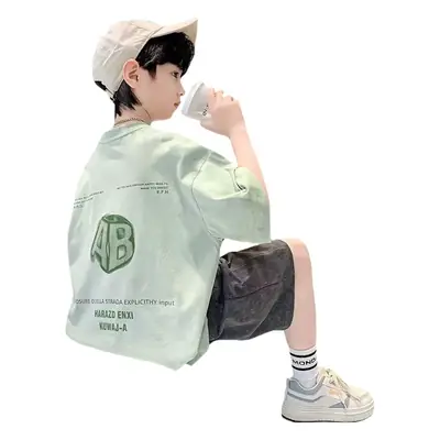 Boys Half Sleeve Printed T-Shirt Light Green Mid Size
