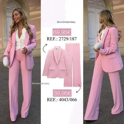 Pink High Waist Loose Pants Suit 2729187