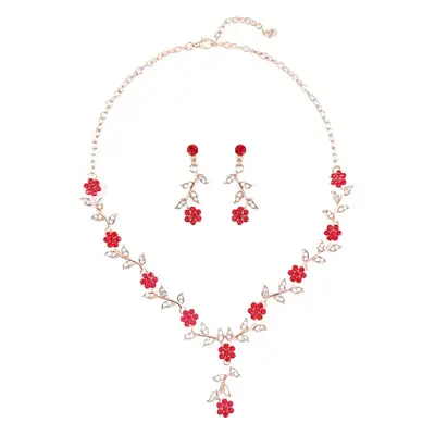 European & American Necklace Set with Red Roses & Diamonds