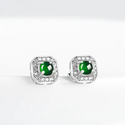Natural Jade Square Earrings S925 Silver Inlay
