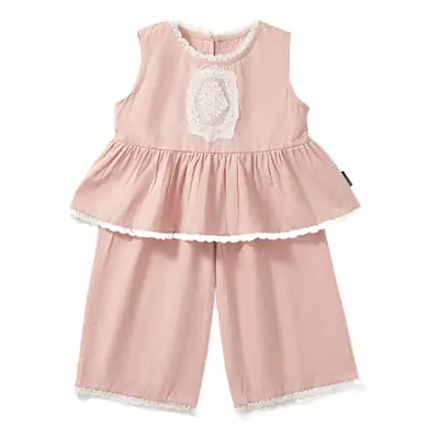 South Korea Girls Sweet Pink 2-Piece Suit Baby Lace Sleeveless