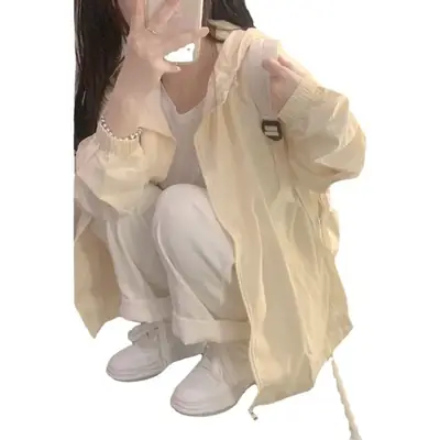 2025 Korean Style Zipper Sunscreen Suit Milk Yellow Women