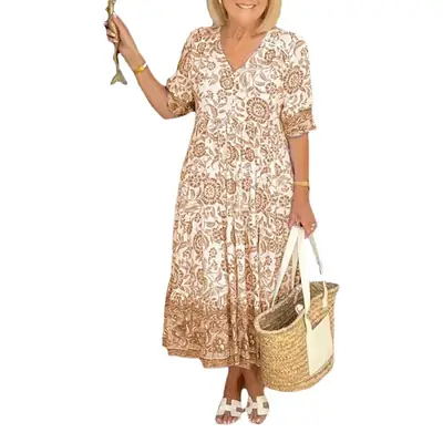 Summer 2024 Floral Print Half Sleeve Dress for Women
