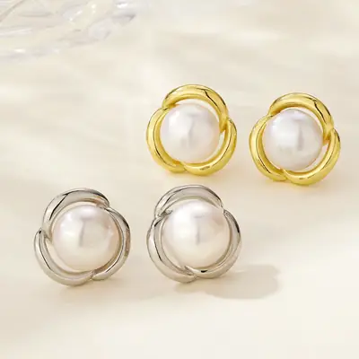 Korean Pearl Flower Earrings for Women