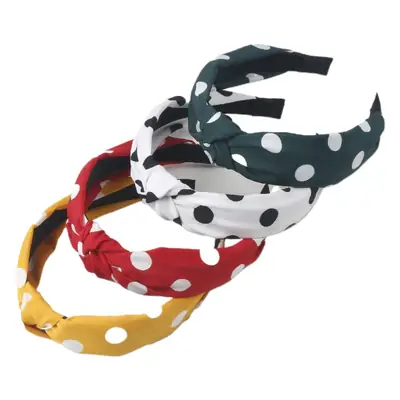 Navy Blue Dot Headband with Middle Knot & Wide Brim