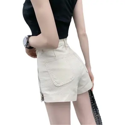 Women's 2023 Loose Fit Denim Shorts White Wide Leg