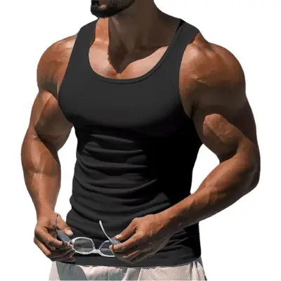 2025 Summer Fitness Vest for Men Black Thin Racer