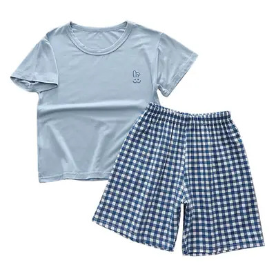 2-Piece Parent-Child Cotton Pajama Set White Plaid Shorts