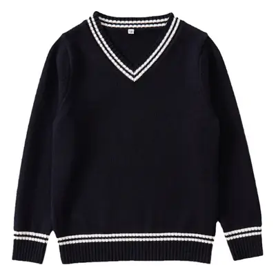 Black V-Neck Knitwear Pullover for Girls Boys