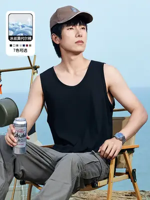 Men's Blue White Slim Fit Waistcoat T-Shirt