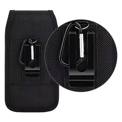 Men's Black Nylon Waist Phone Bag with Hanging Buckle