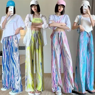 Rainbow Tie Dye Leg Wide Pants Women Summer