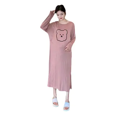 Long Sleeve Nursing Nightdress Modal Pink
