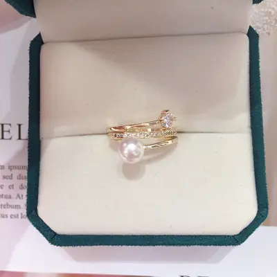 Natural Freshwater Pearl Gold Plated Zircon Ring