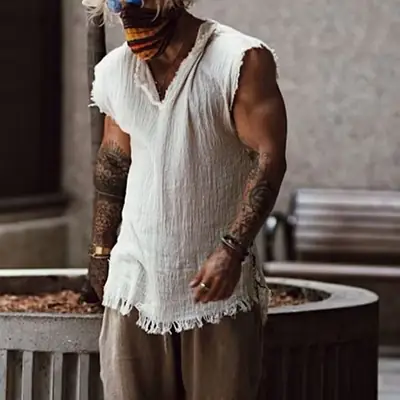 Men Cotton Linen Sleeveless Vest Summer 2023