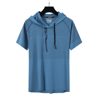 Men Grey Hooded T-Shirt Quick Dry Running Fit