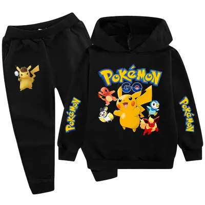 Children Pokemon Hoodie Pants Set Green Black