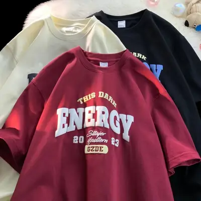 Men Summer Printed T-Shirt White Energy Graphic