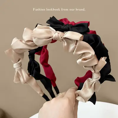 Black Ruffled Bow Hairband for Women Spring Summer