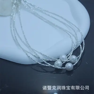 Broken Silver Series Wrinkled Pearl Necklace Pendant Broken Silver Flash Broken Silver Several Two Small Design High Clavicle