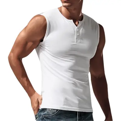 Men's Blue Sleeveless V-Neck Vest T-Shirt