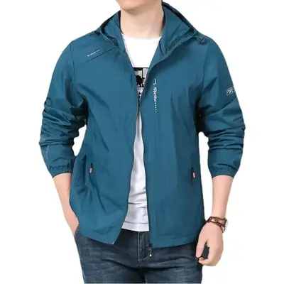 Men's Grey Hooded Sun Protection Jacket with Pocket