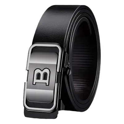 Men's Toothless Belt Black Two-Layer Cowhide