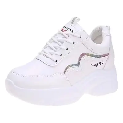 Women's White Korean Style Thick Sole Sneakers