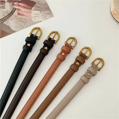 Korean Style Women's Leather Belt with Gold Buckle