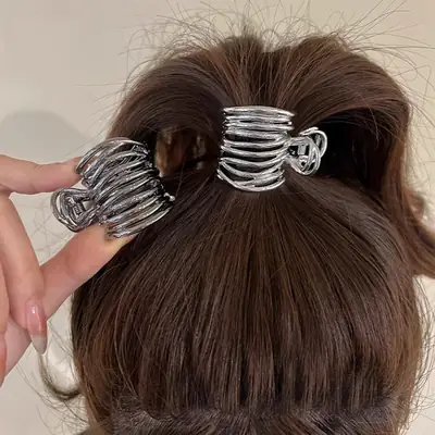 Metal High Ponytail Grabber Spring Clip Silver 2025