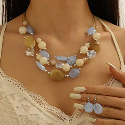 New Gorgeous Fashion Heart Pink Beaded Ins Elegant Simple Three-Piece Women's Jewelry Set