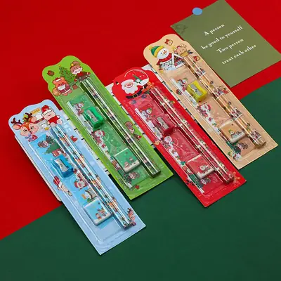 Christmas 5-Piece Pencil Set for Kids Painting Eraser Stationery