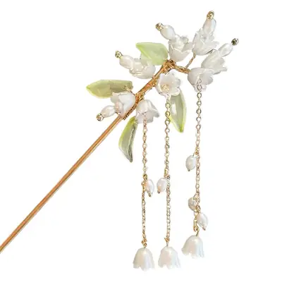 Lily Flower Hairpin with Pearl Drop Antique Design