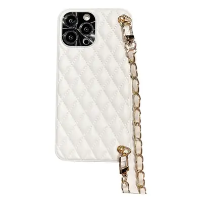 White Quilted iPhone Case with Gold Chain Strap