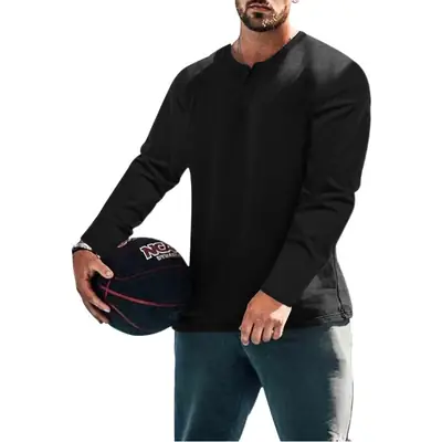 Men's Breathable Lapel Shirt Long Sleeve Gray Polo Top