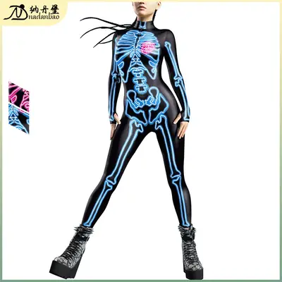 Women's Pink Skeleton 3D Digital Printed Jumpsuit