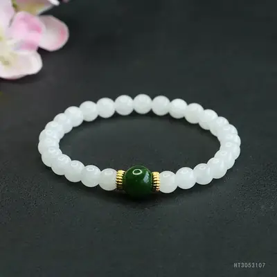 Guan Yu Jade Bracelet White Green Jasper