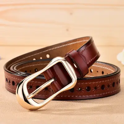 Women's White Hollow Buckle Leather Belt