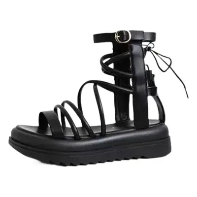 White Roman Style Sandals with Round Toe & Platform Sole