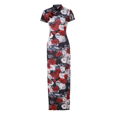 Retro Ethnic Cheongsam Dress 2023 Summer Green Floral