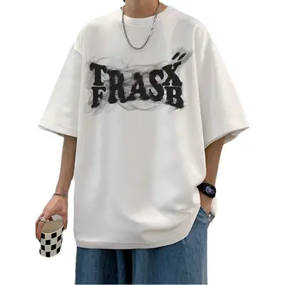 Pink Loose Fit Men's T-Shirt with Brand Letter Print